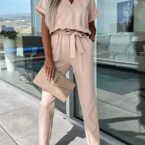 Madalena - Combinaison - Col En V - Taille Élastique - Poches - Coupe Décontractée - Femmes