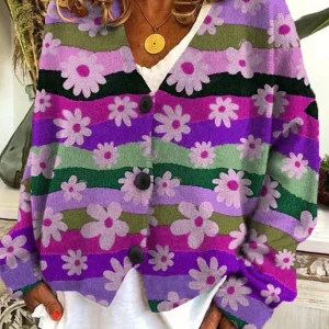 Isabelle - Cardigan Vintage Coloré avec Boutons pour Femme