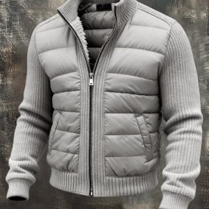 Maison Clément Paris | Veste chaude matelassée grise à manches en maille