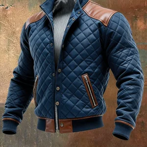 Maison Clément Paris | Veste chaude matelassée bleu marine à détails en cuir