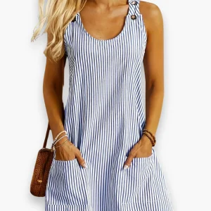 Robe casual chic rayée femme | Sans manches été