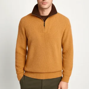 Pull Homme Half Zip – Pull en Maille Camel avec Col