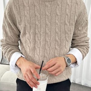 Derrick - Pull en laine beige pour hommes