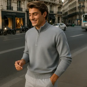 Pull à quart de fermeture éclair en laine élégante