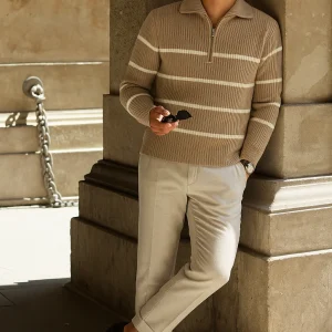 Hayden - Pull à rayures classiques avec demi-fermeture éclair