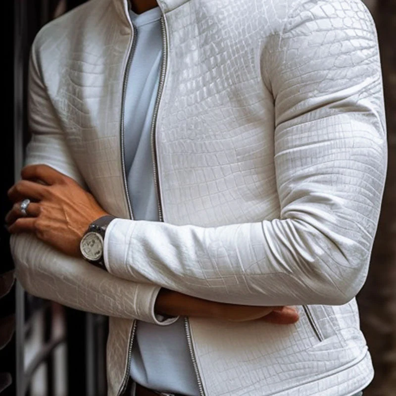 Veste en cuir exclusive pour hommes – Design luxueux blanc avec motif en pierres – Image 4