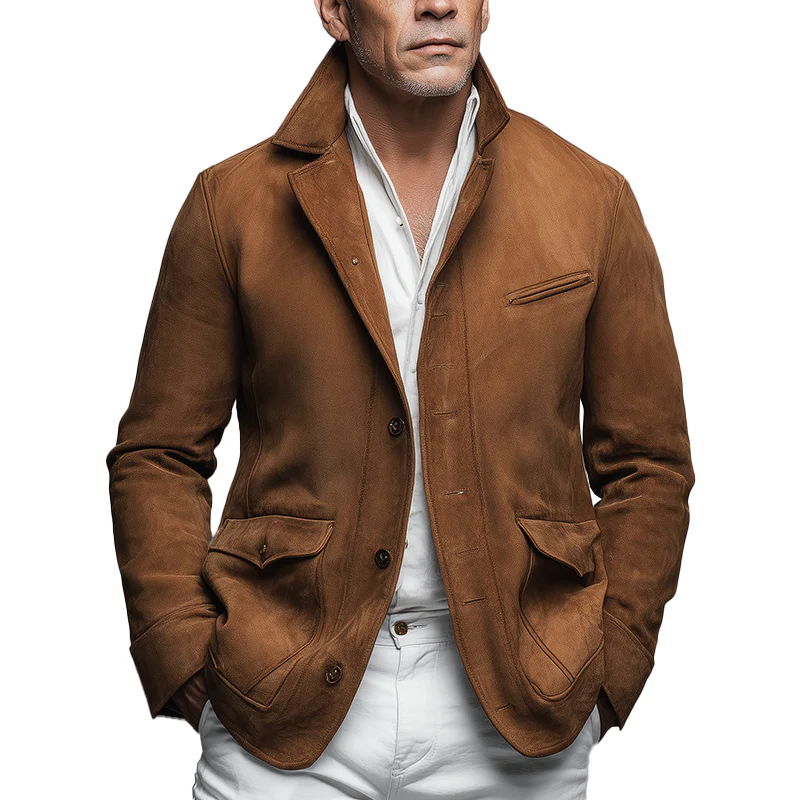 Veste Homme Effet Suède – Blazer Vintage Marron pour Occasion Décontractée et Professionnelle – Image 3