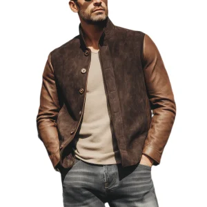 Veste rétro en suède et cuir pour hommes – Manteau de luxe vintage élégant