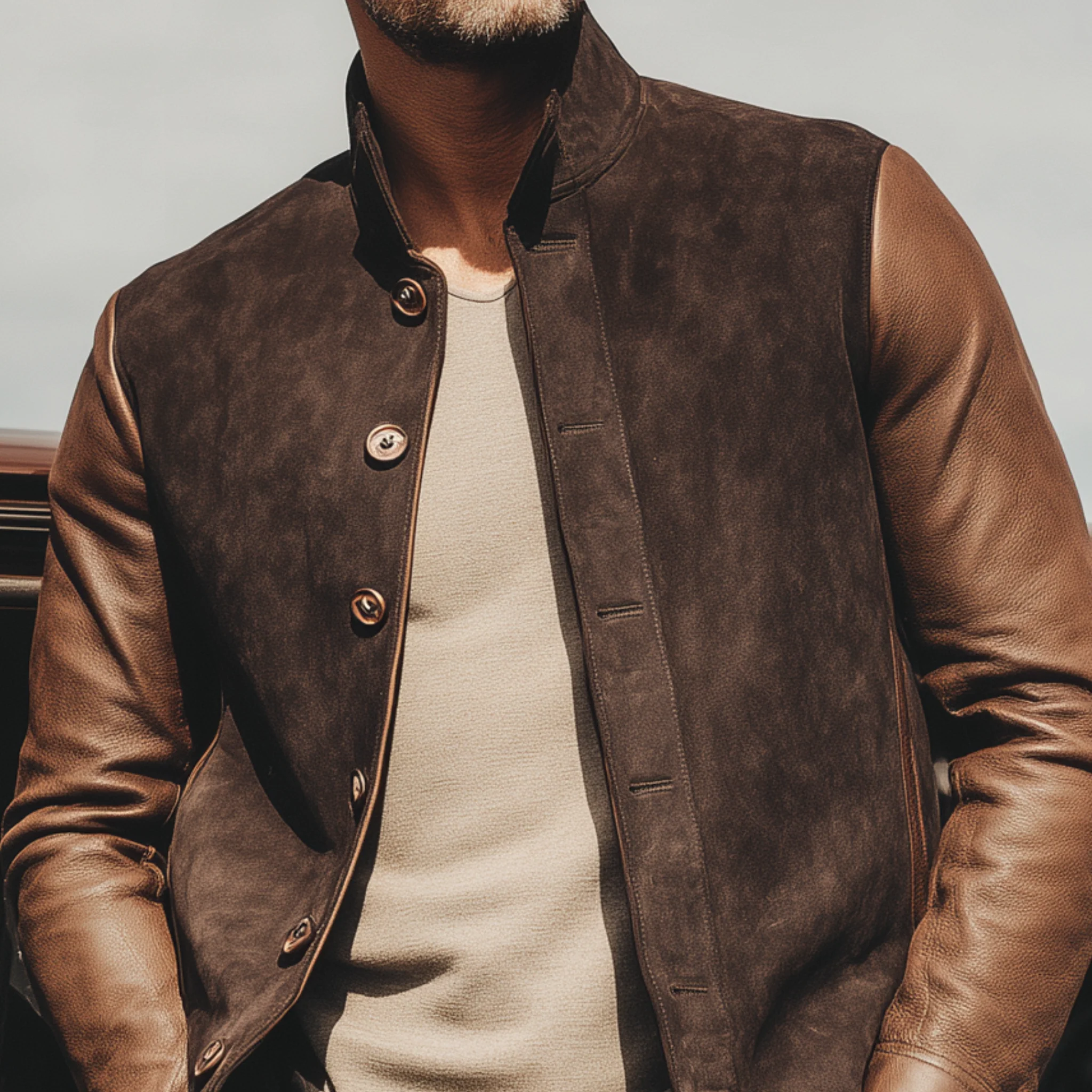 Veste rétro en suède et cuir pour hommes – Manteau de luxe vintage élégant – Image 4