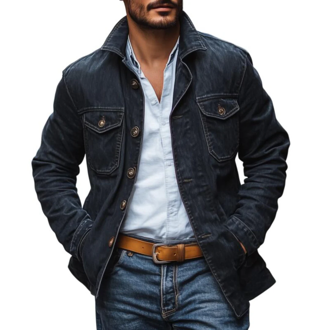 Veste en Denim Vintage pour Homme – Veste Décontractée en Jean avec Poches Poitrine – Image 2