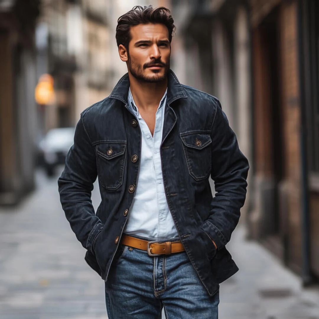 Veste en Denim Vintage pour Homme – Veste Décontractée en Jean avec Poches Poitrine – Image 4