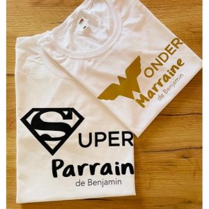 DUO Tee-shirts "Super Parrain & Wonder Marraine"