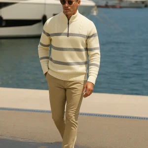 John - Pull à demi-zip rayé pour hommes