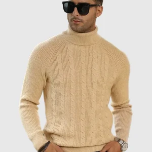 Maison Clément Paris | Pull pour Homme – Pull Classique en Maille Cable Beige Old Money