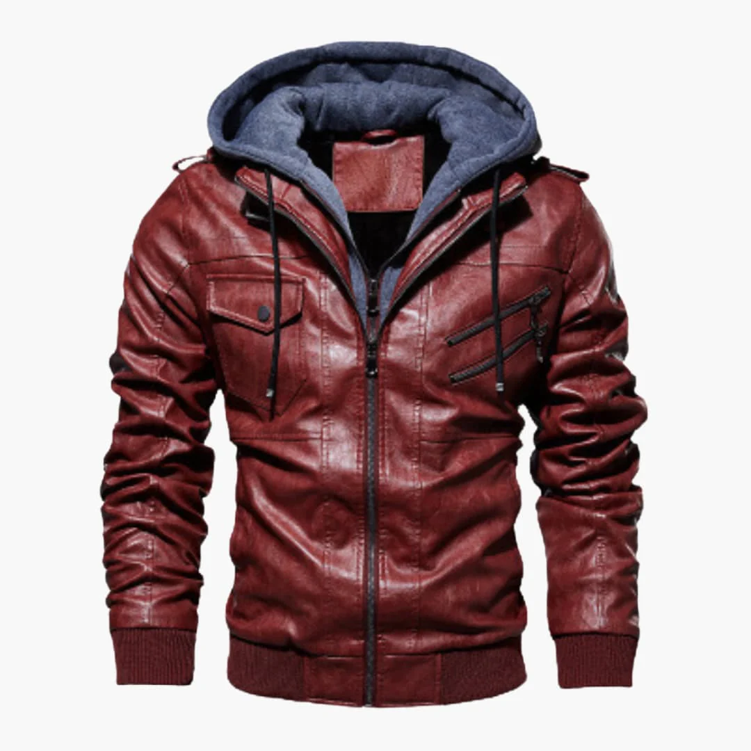 Vespasiano - Veste en Cuir Marron pour Hommes avec Capuche – Veste Biker Vintage avec Poches Zippées et Doublure Chaleureuse – Image 7