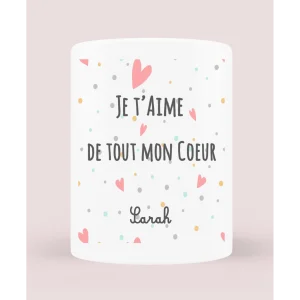 Pot à crayon/vase personnalisable "Je t'aime de tout mon coeur"