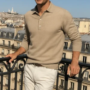 Polo à manches longues pour hommes, coupe ajustée