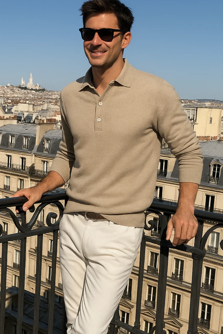 Polo à manches longues pour hommes, coupe ajustée