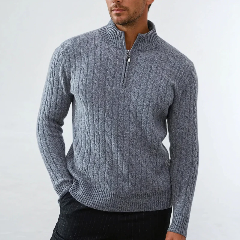 Pull à Fermeture Éclair en Laine Gris Clair pour Homme