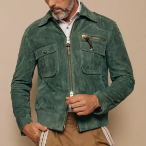 Veste en suède rétro pour hommes avec fermeture éclair – Luxe et Durabilité