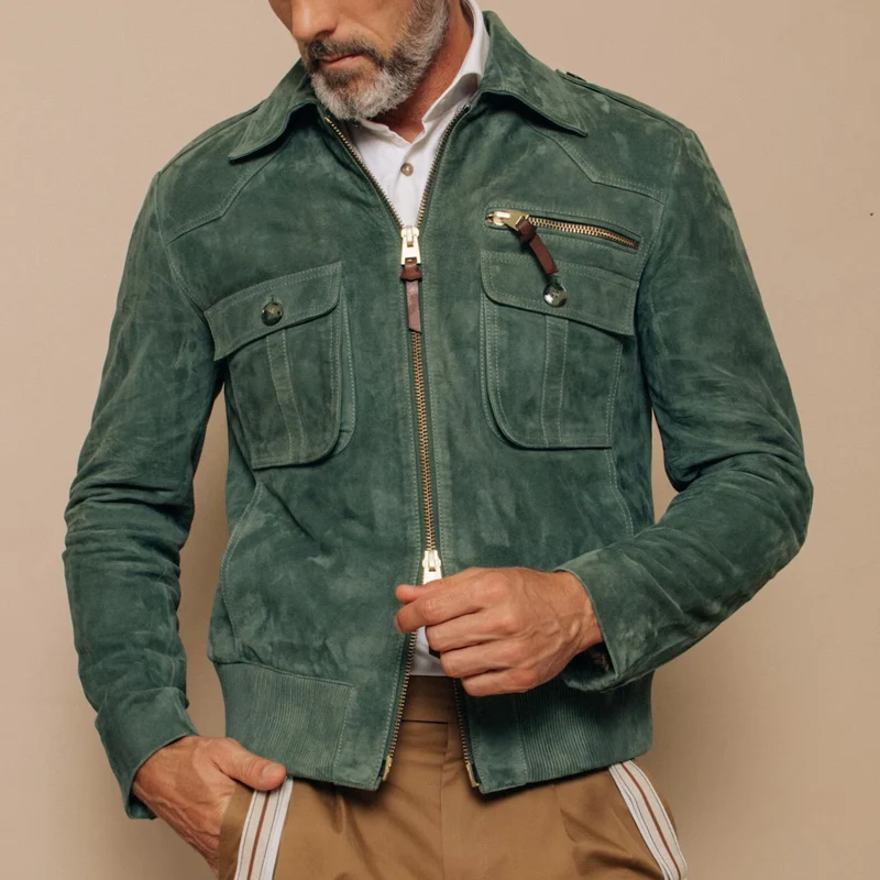 Veste en suède rétro pour hommes avec fermeture éclair – Luxe et Durabilité