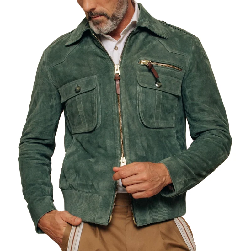 Veste en suède rétro pour hommes avec fermeture éclair – Luxe et Durabilité – Image 3