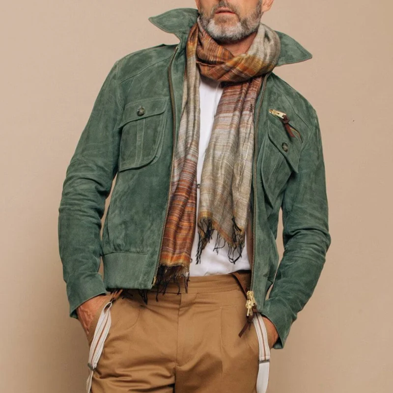 Veste en suède rétro pour hommes avec fermeture éclair – Luxe et Durabilité – Image 4