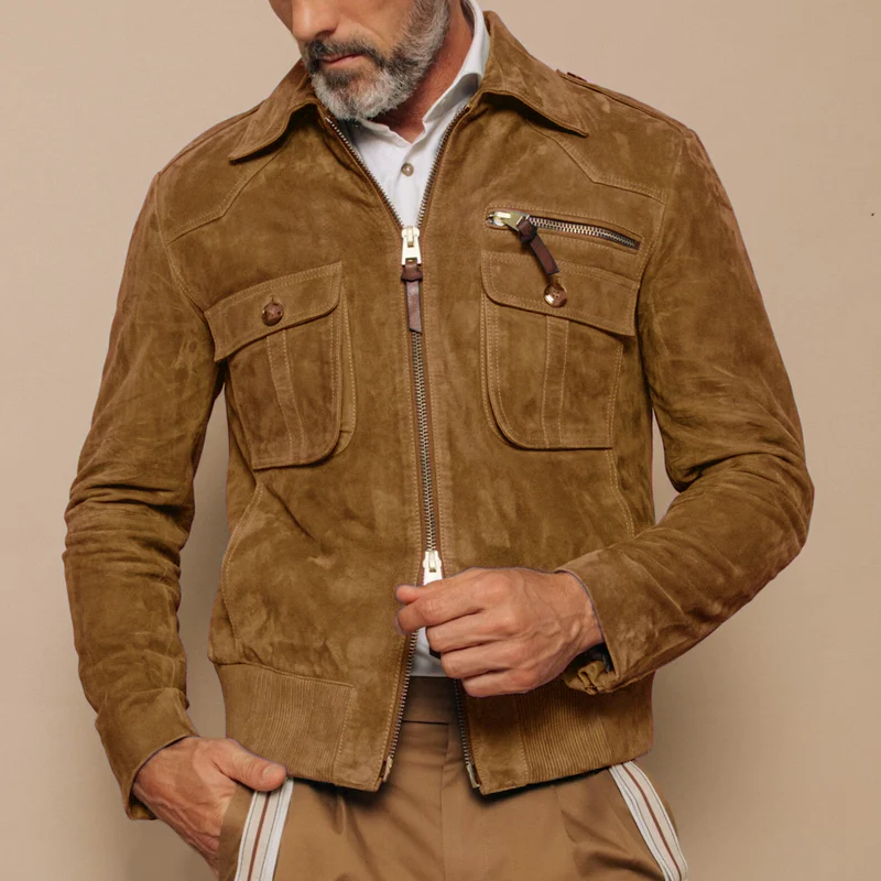 Veste en suède rétro pour hommes avec fermeture éclair – Luxe et Durabilité – Image 6