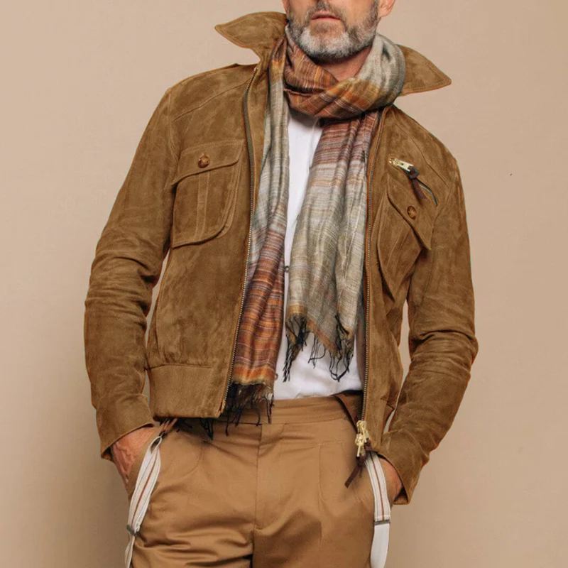 Veste en suède rétro pour hommes avec fermeture éclair – Luxe et Durabilité – Image 7