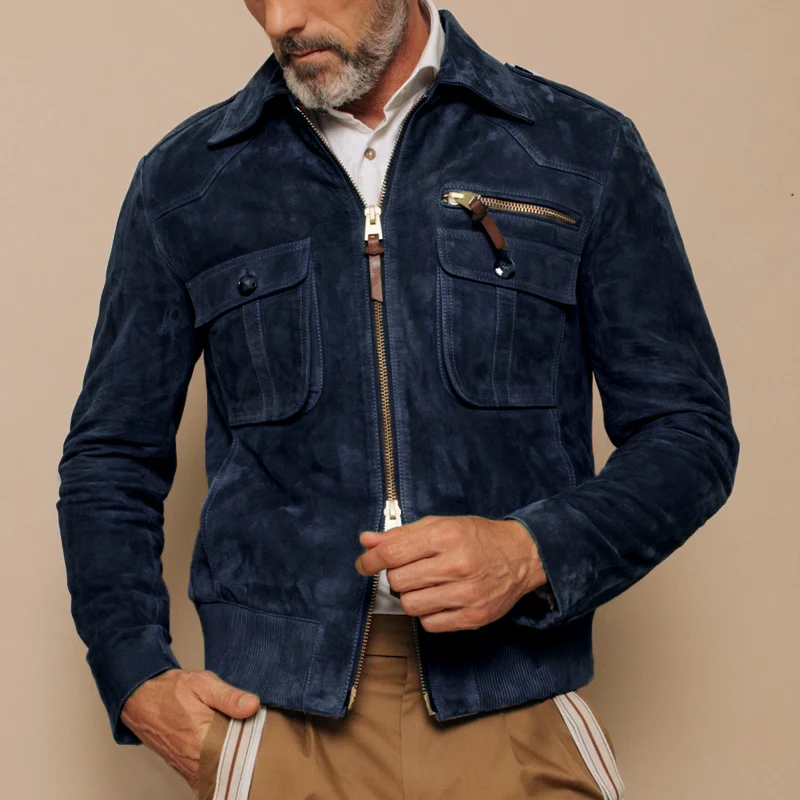 Veste en suède rétro pour hommes avec fermeture éclair – Luxe et Durabilité – Image 8