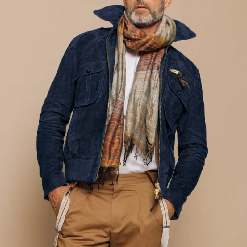 Veste en suède rétro pour hommes avec fermeture éclair – Luxe et Durabilité – Image 9
