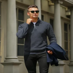 Riviera - Pull Homme à Demi-Zip – Pull Tricoté Moderne avec Structure