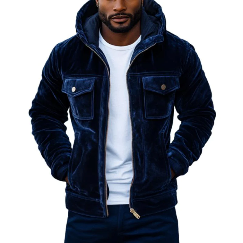 Veste en velours bleu foncé – Veste streetwear de luxe discrète pour homme – Image 3