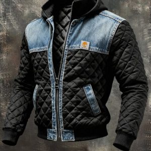 MAISON CLÉMENT PARIS™ | VESTE MATELASSÉE NOIRE AVEC DÉTAILS EN JEAN