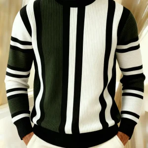 MAISON CLÉMENT PARIS™ | PULL HOMME COL ROULÉ RAYÉ CÔTELÉ