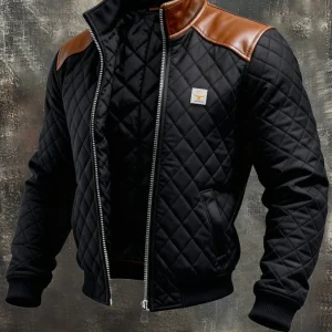 MAISON CLÉMENT PARIS™ | VESTE MATELASSÉE NOIRE AVEC ÉPAULES EN CUIR